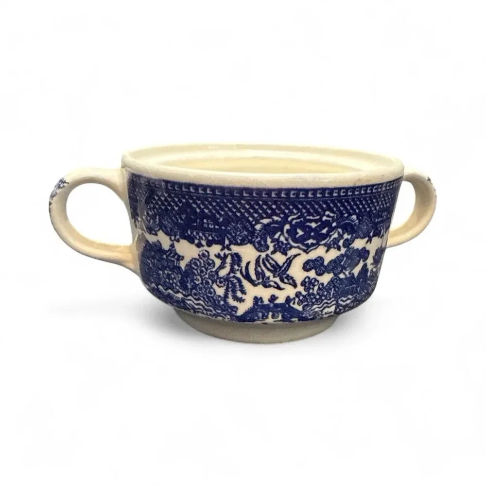 Blue Willow Sugar Bowl No Lid and Creamer Vintage Unmarked